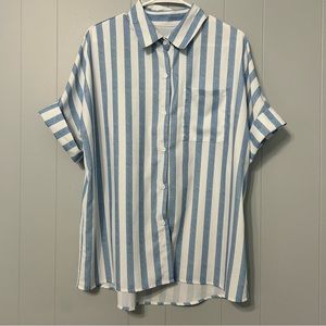 Blue Striped Button Down Top